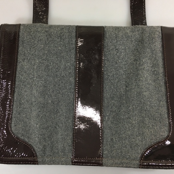 Hobo International Gray Wool Brown Patent Handbag